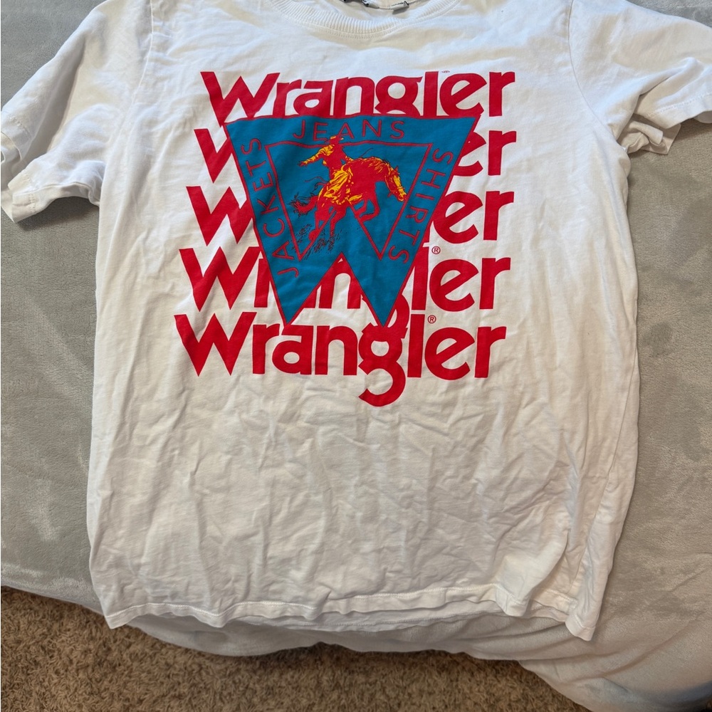 Wrangler White Tee with Red and Blue Graphic